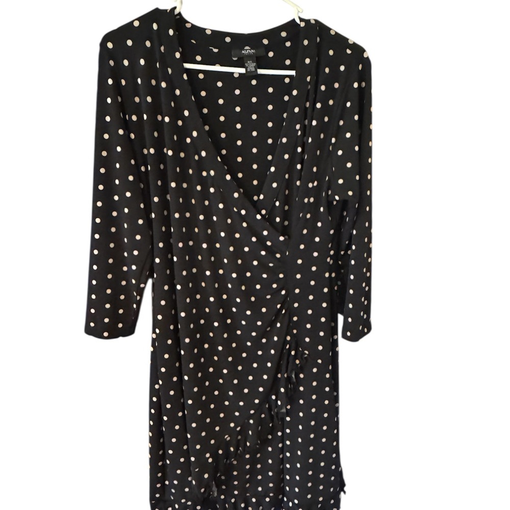 Alfani Black & Cream Polka Dot Ruffle Dress - Size Petite Large
